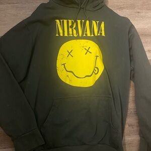 NIRVANA Men's Dark Green Hoodie with Yellow Smiley